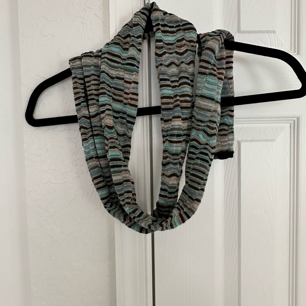 Missoni Striped Knit Scarf in Aqua and Brown
